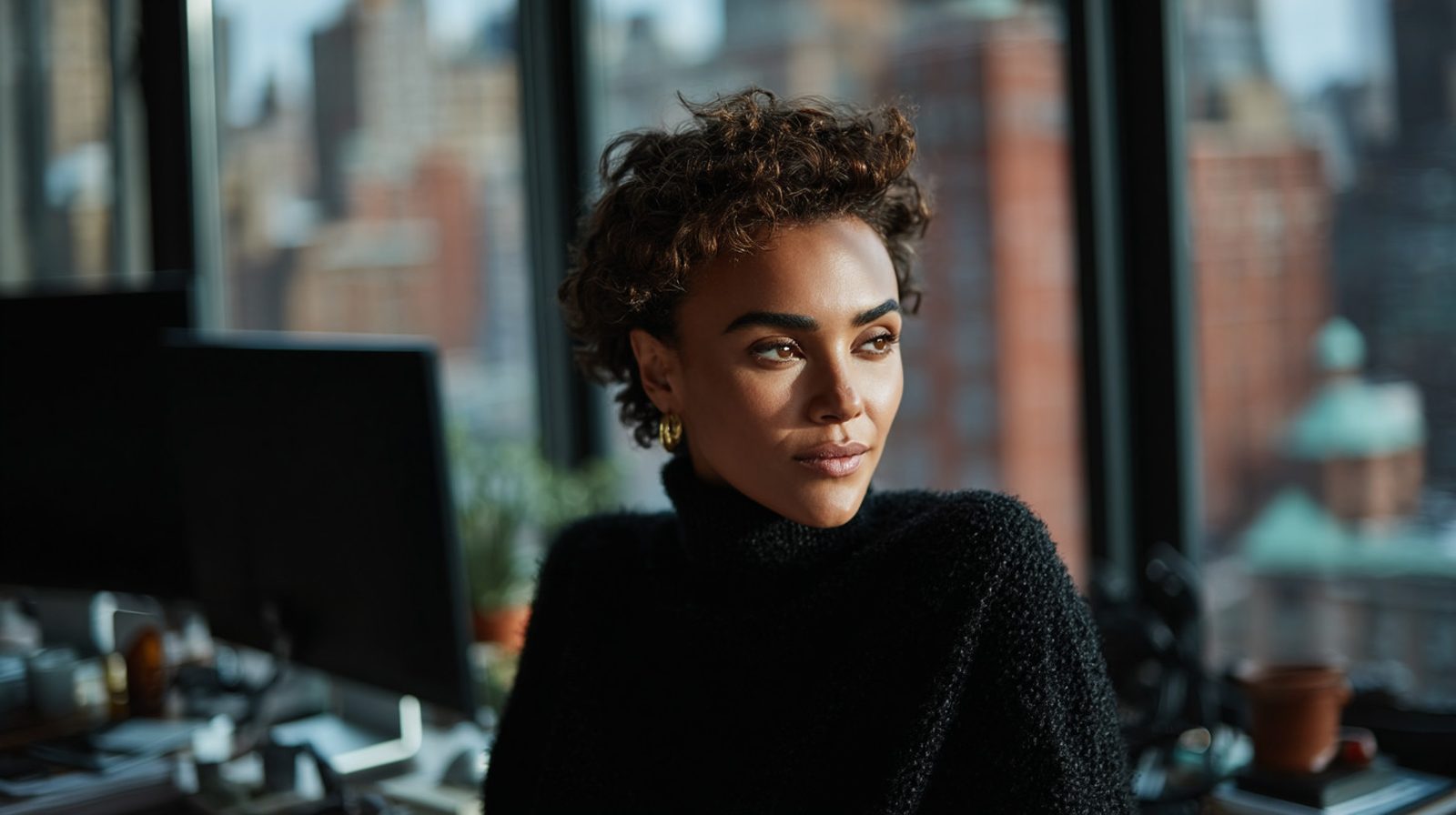 Portrait representation of the GABI AI persona in an office setting